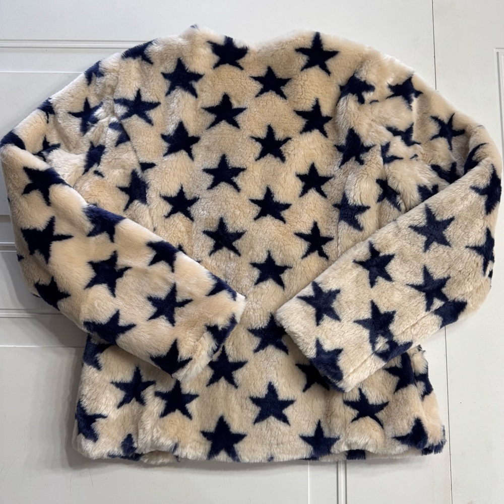 Chaser Sherpa White Blue Star Jacket Plush Cozy Soft Womens Size Small - Picture 7 of 8